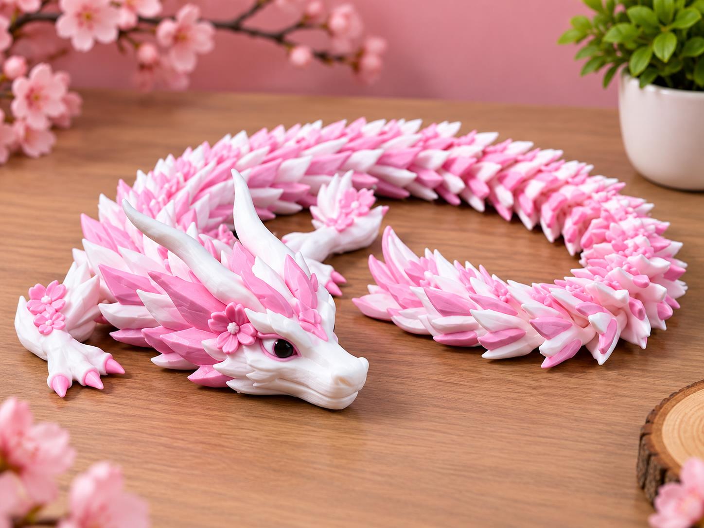 Dragão articulado de flor de cerejeira impresso em 3D
