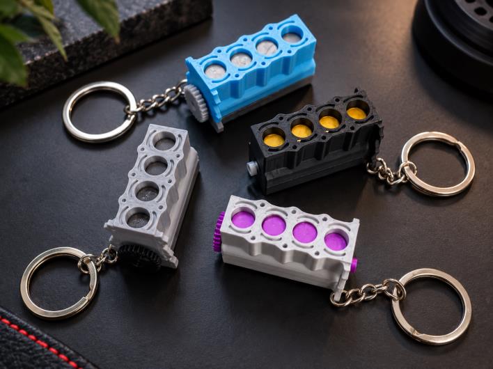 Chaveiro motor fidget impresso em 3D