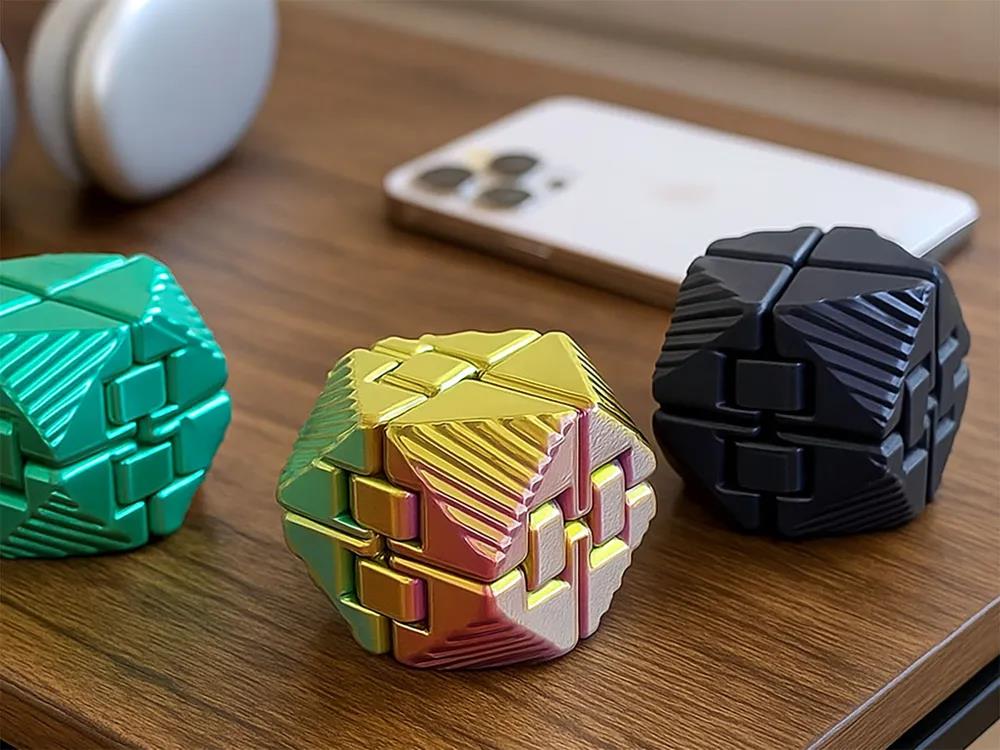 Cubo fidget giratório multiface impresso em 3D