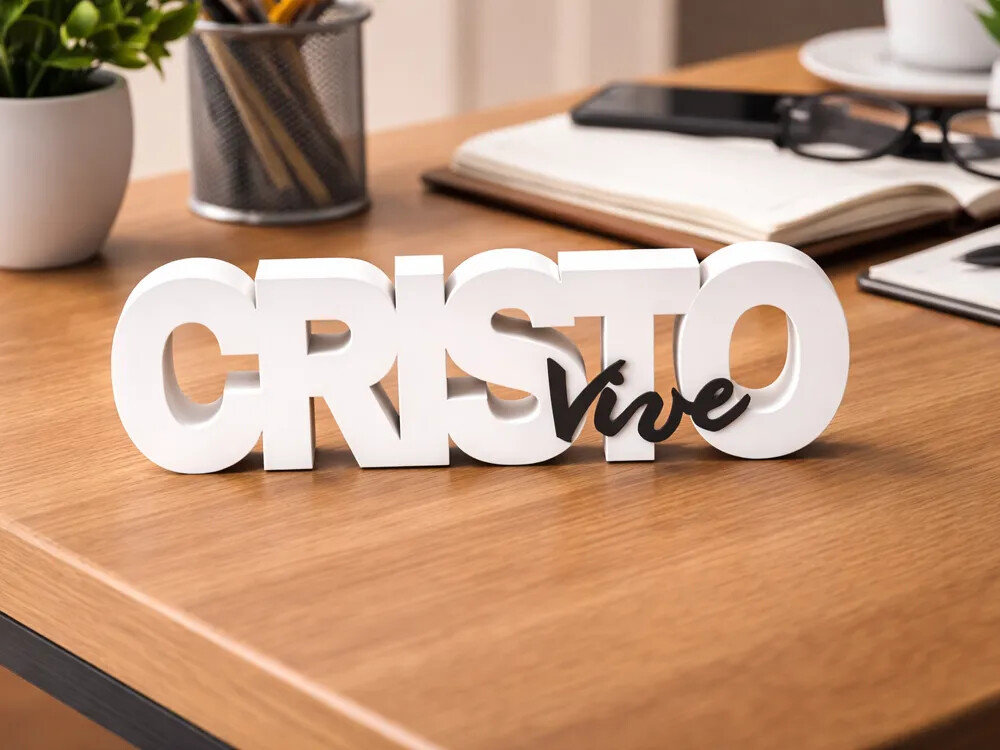 Placa decorativa Cristo Vive impressa em 3D
