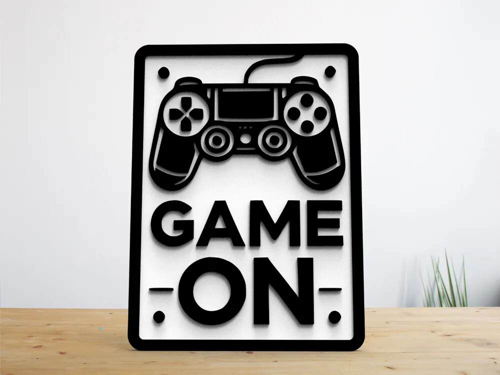 Placa decorativa Game On com controle de videogame impressa em 3D
