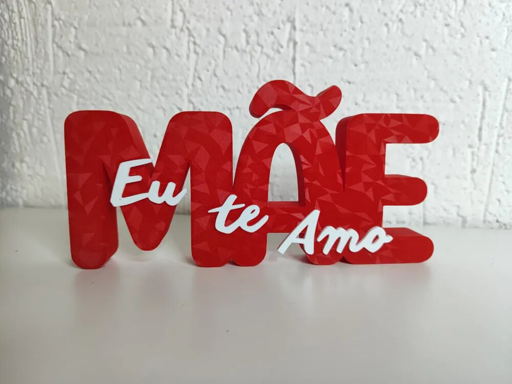 Letreiro decorativo Mãe eu te amo impresso em 3D