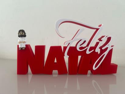 Letreiro Feliz Natal com mini Jesus impresso em 3D